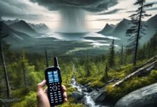 satellite phone being used in the wilderness for review and testing by outdoor tech lab