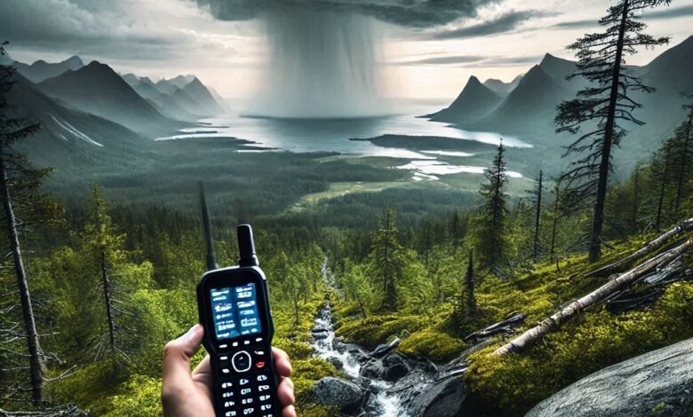 satellite phone being used in the wilderness for review and testing by outdoor tech lab